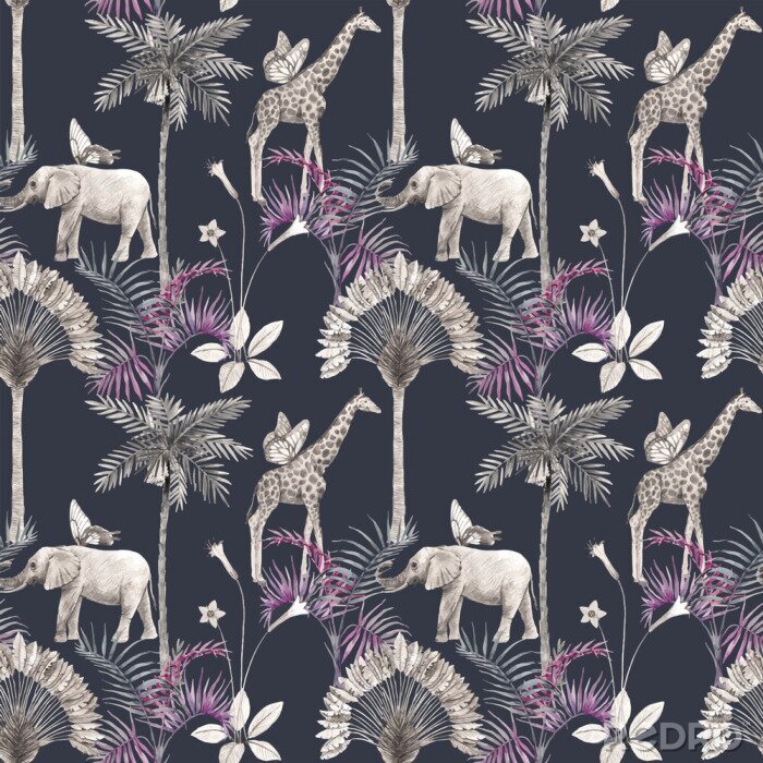 Poster Safaridieren tussen tropische planten