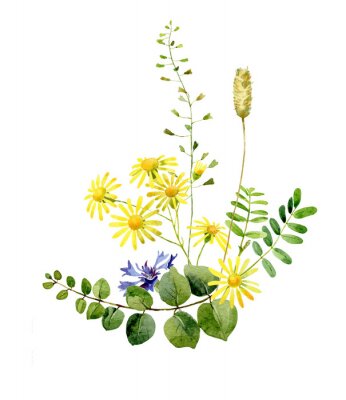 Poster Samenstelling met gele en paarse bloemen