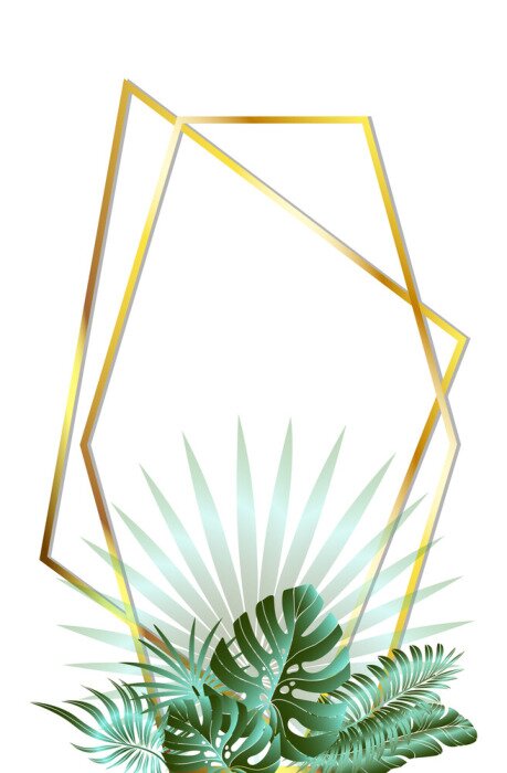 Poster Samenstelling van tropische bladeren in een gouden frame