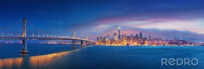 Poster San Francisco Bay Bridge and San Francisco downtown in wide panorama photo