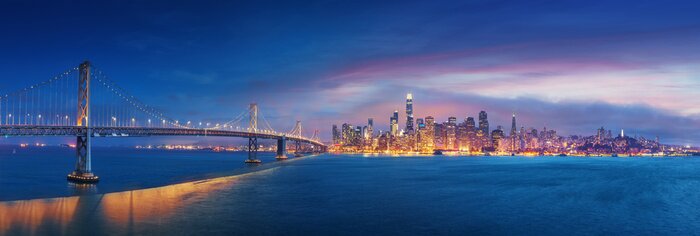 Poster San Francisco Bay Bridge and San Francisco downtown in wide panorama photo