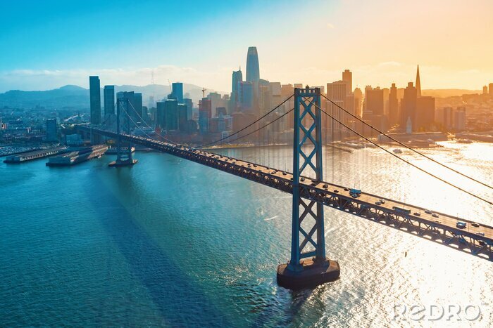 Poster San Francisco Bridge op de achtergrond van de stad