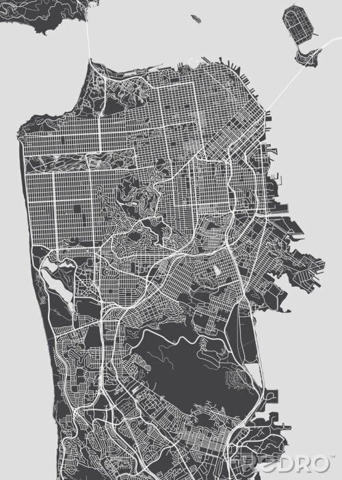 Poster San Francisco-stadsplan, gedetailleerde vectorkaart