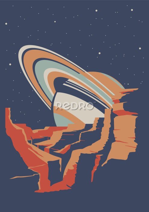 Poster Saturnus in retrostijl