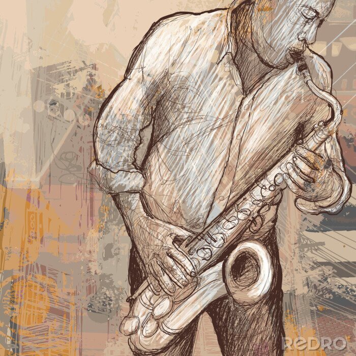 Poster Saxofonist en jazzmuziek