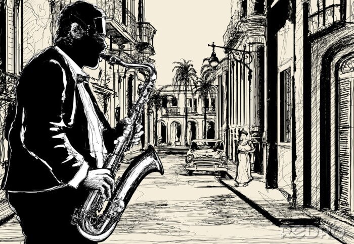 Poster Saxofoonmuziek in Cuba