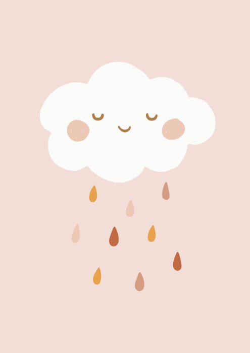 Poster Scandinavian Style Kids Room Decoration. Hand Drawn Infantile Cute Cloud on a Pink Background. Vector Illustration Isolated. Ideal as Card, Invitation, Poster. 