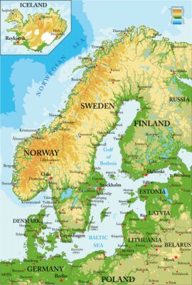 Scandinavië-fysieke kaart