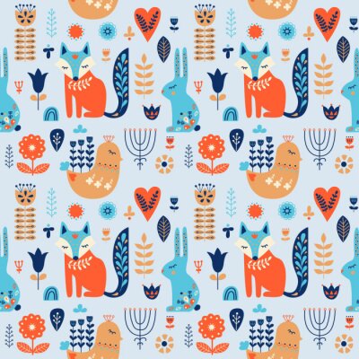 Behang Scandinavisch kinderbos met dieren