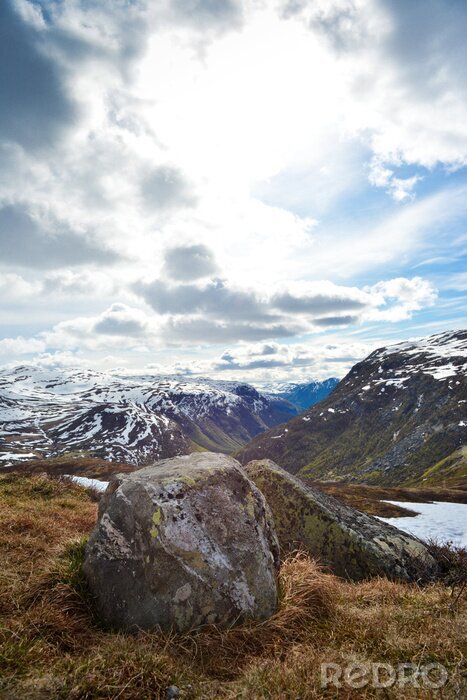 Poster Scandinavisch landschap met bergen
