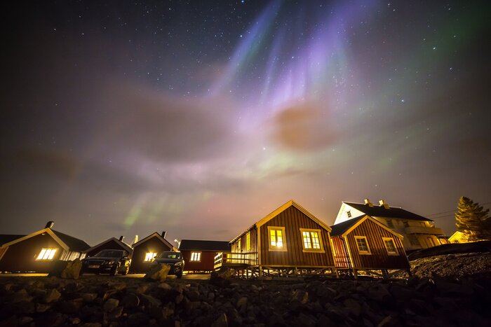 Poster Scandinavische huizen en aurora