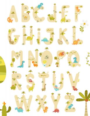 Poster Schattig dinosaurus alfabet voor kinderen
