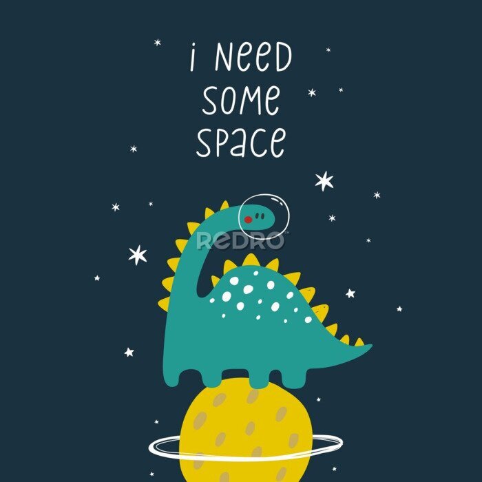 Poster Schattige dinosaurus in de ruimte