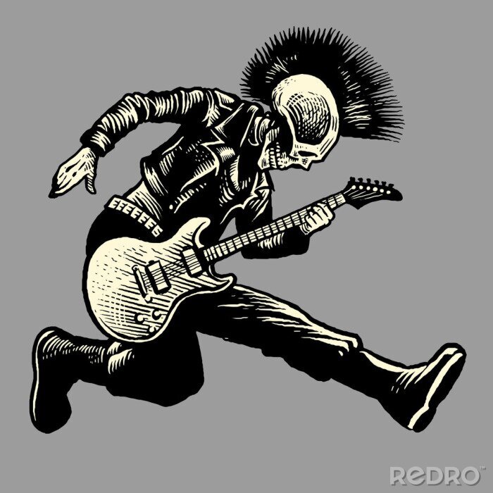 Poster schedel punk stijl gitarist