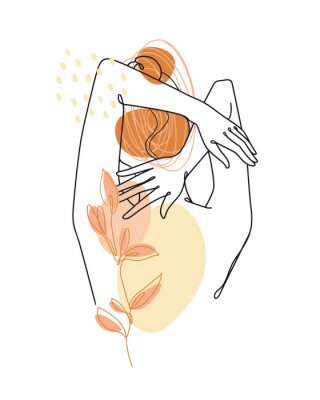 Poster Schets van de rug van een vrouw omringd door een takje