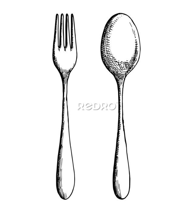 Poster Schets van een lepel en een vork