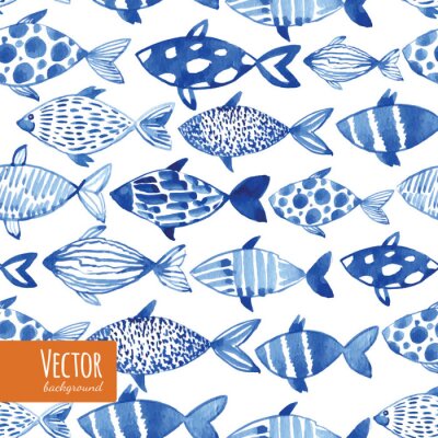 Poster Schilderachtig blauw vispatroon