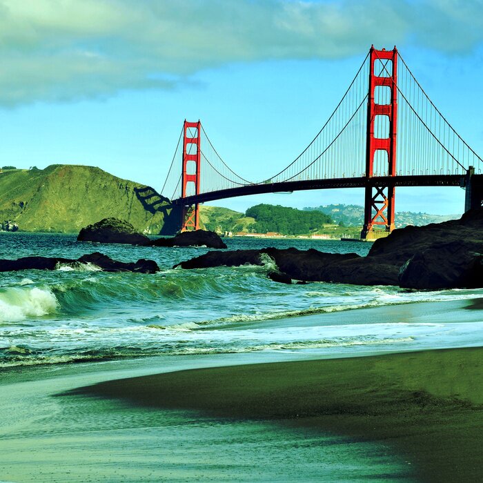 Poster Schilderachtig landschap en de Golden Gate Bridge
