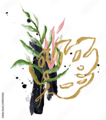 Poster Schilderachtige abstractie met bladeren