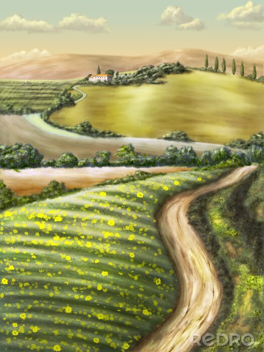 Poster Schilderij met landschap van Toscane