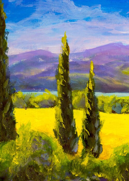 Poster Schilderij van Toscane en cipressen