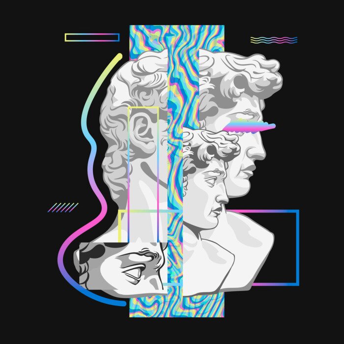 Poster Sculptuur in Vaporwave-stijl