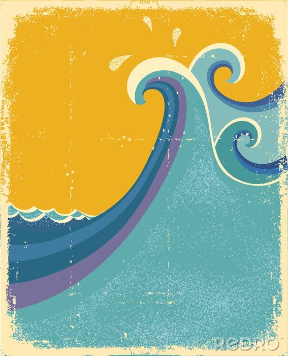 Poster Sea golven poster. Vintage symbool van blauwe zee golven
