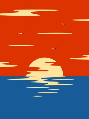 Poster Sea sunset. Seascape with a bright crimson sky.
