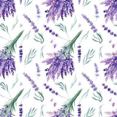 Behang seamless pattern, lavender watercolor on an isolated white background, hand drawing