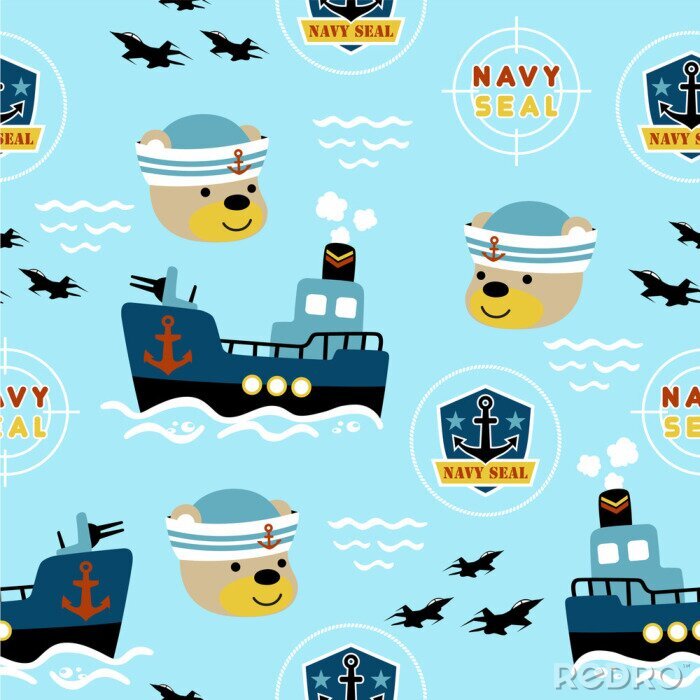 Poster seamless pattern of navy seal cartoon