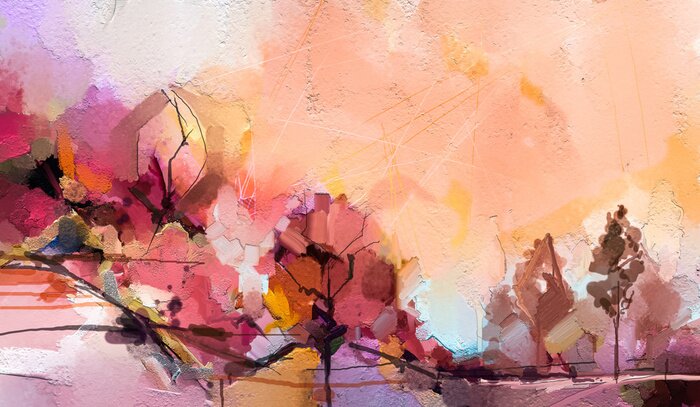 Poster Semi abstract tree ,field, meadow. Abstraction Landscape nature, contemporary art for background