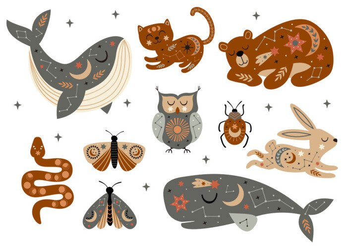 Poster set of isolated celestial animals