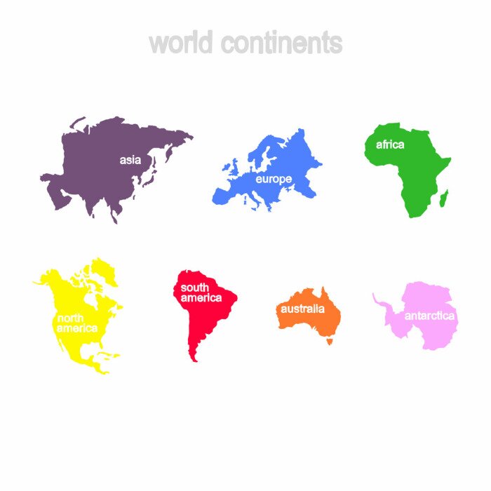 Poster Set of monochrome icons with world continents for your design