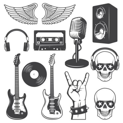 Poster Set van rock and roll muziek elementen.