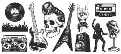 Poster Set van rock and roll muziek emblemen