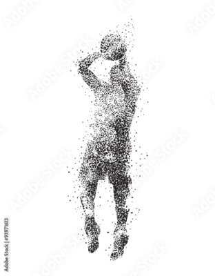 Fotobehang Silhouet van een basketballer gemaakt van zwarte stippen