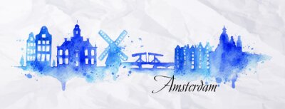 Sticker Silhouette watercolor Amsterdam