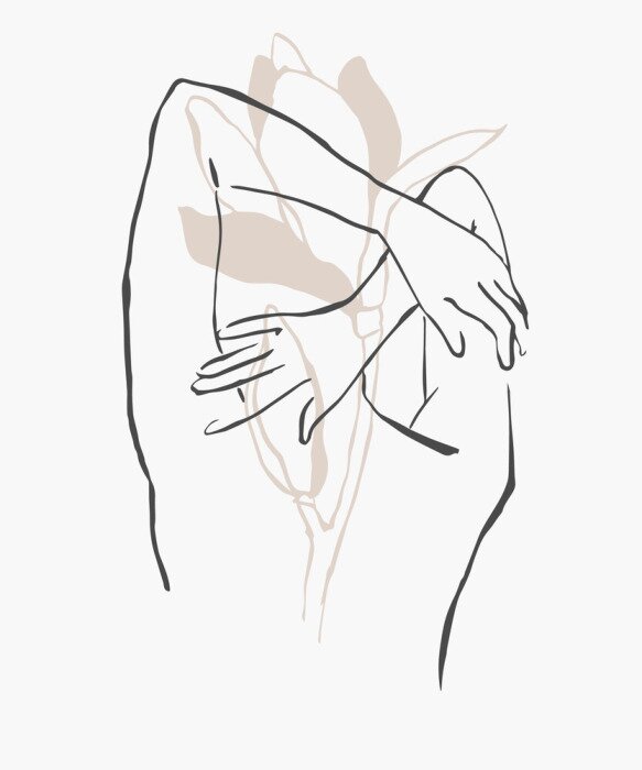 Poster Simple hand drawn trendy line silhouette woman. Modern minimalism art, aesthetic contour. Abstract women's silhouette, minimalist style. Scandinavian print