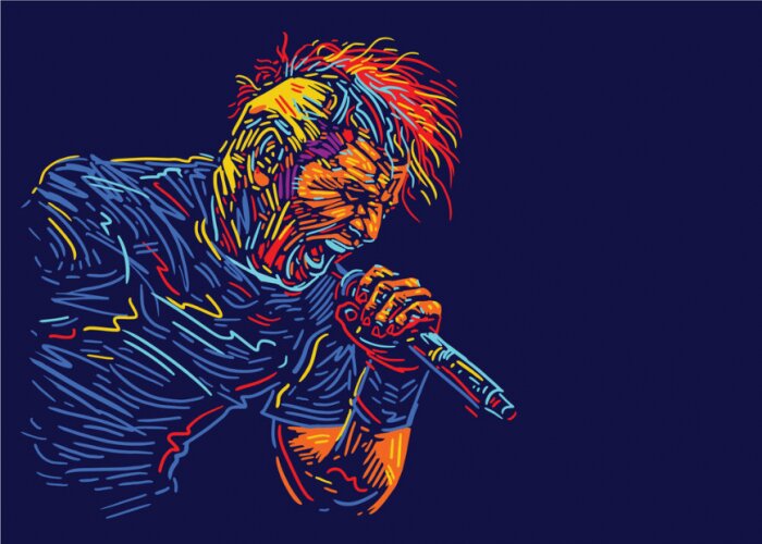 Poster Singer man character. Rock vocalist. Abstract vector illustration