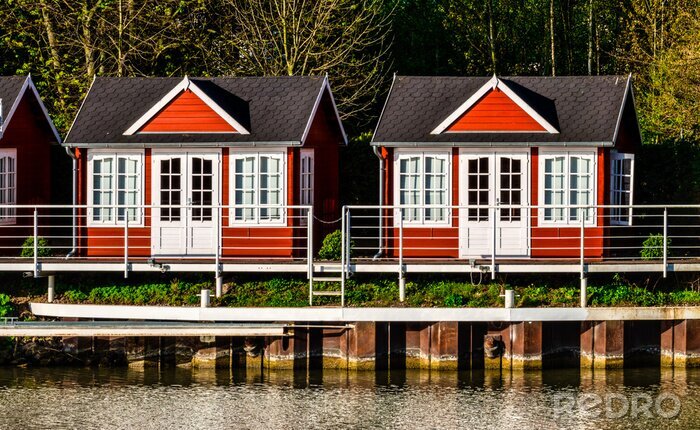 Poster Skandinavische Hütten am Wasser