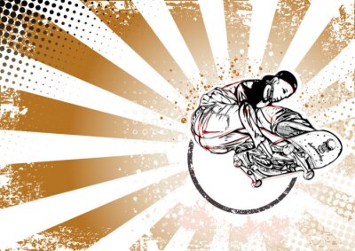 Sticker skateboarder retro poster achtergrond