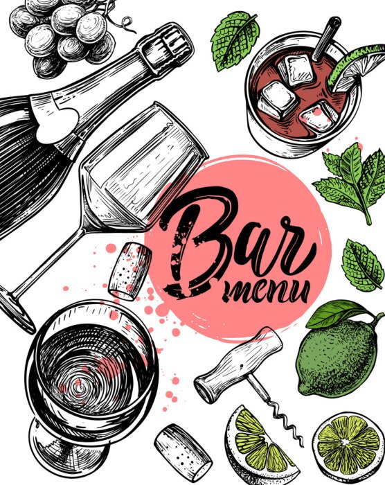 Poster sketch illustration bar menu