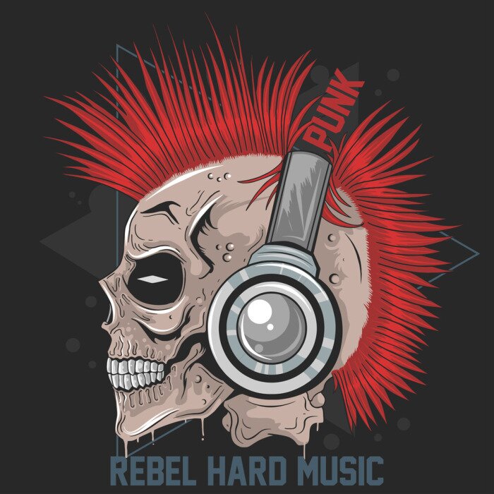 Poster SKULL MUSIC HEADPHONE PUNK MOHAWK HAIR VECTOR ARTWORK