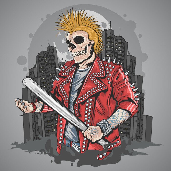 Poster SKULL PUNK GANGSTER WITH MOHAWK HAIR ARTWORK