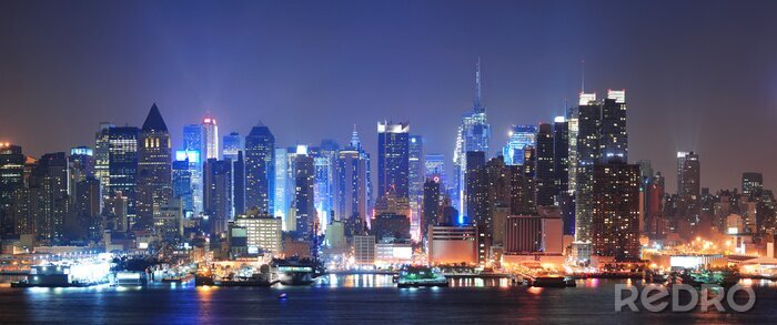 Poster Skyline van de stad met New York verlicht
