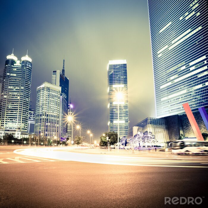 Poster Skyline van felle lichten in de stad