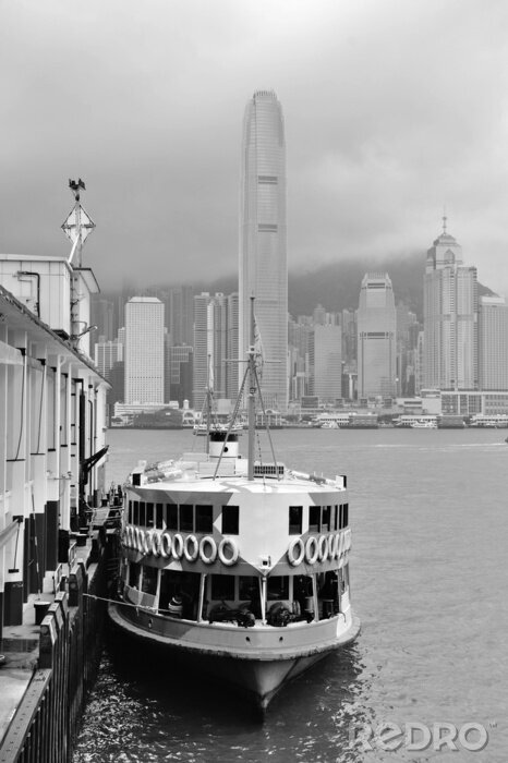 Poster Skyline van Hong Kong met boten