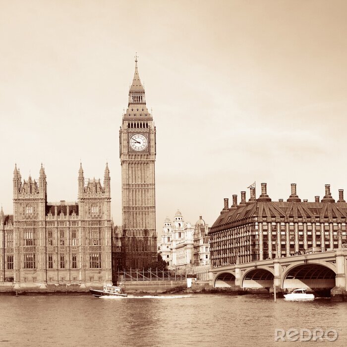 Poster Skyline van Londen in sepia