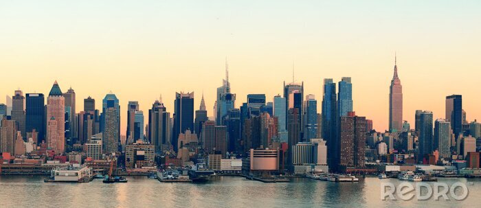 Poster skyline van New York bij zonsondergang