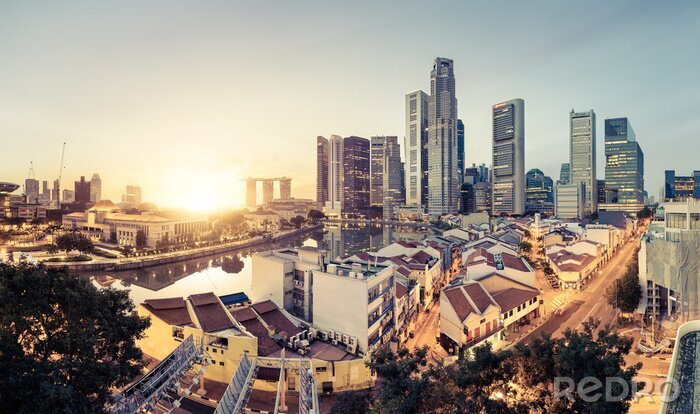 Poster Skyline van Singapore in de zon